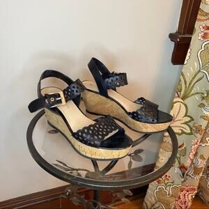 Franco Sarto cork wedge laser cut sandals in black